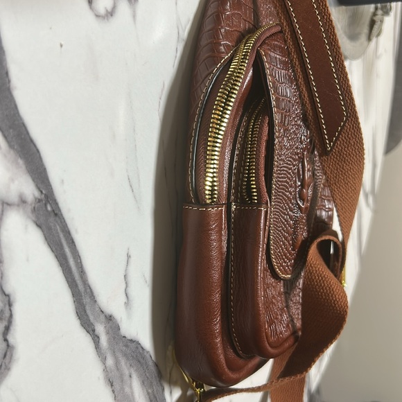 Brown Leather Belt Bag with Teardrop Shape